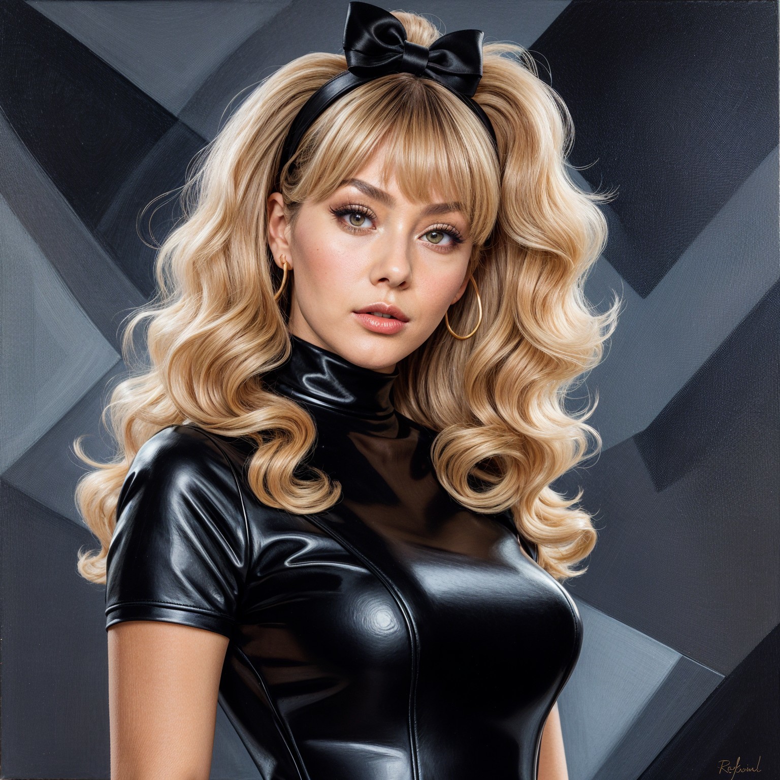 Young Woman with Blonde Hair in Stylish Black Outfit