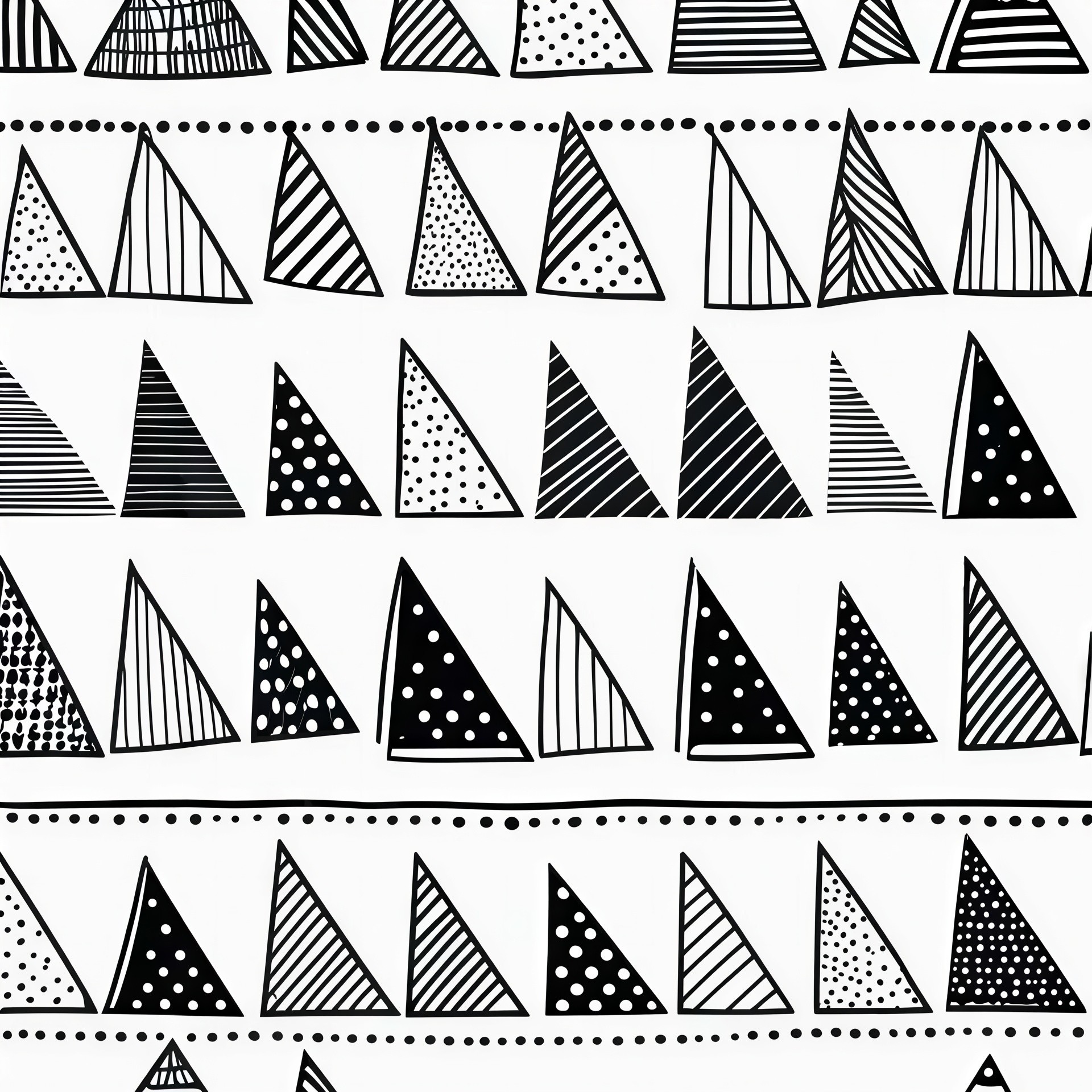 Black and White Triangular Pattern with Stripes and Dots