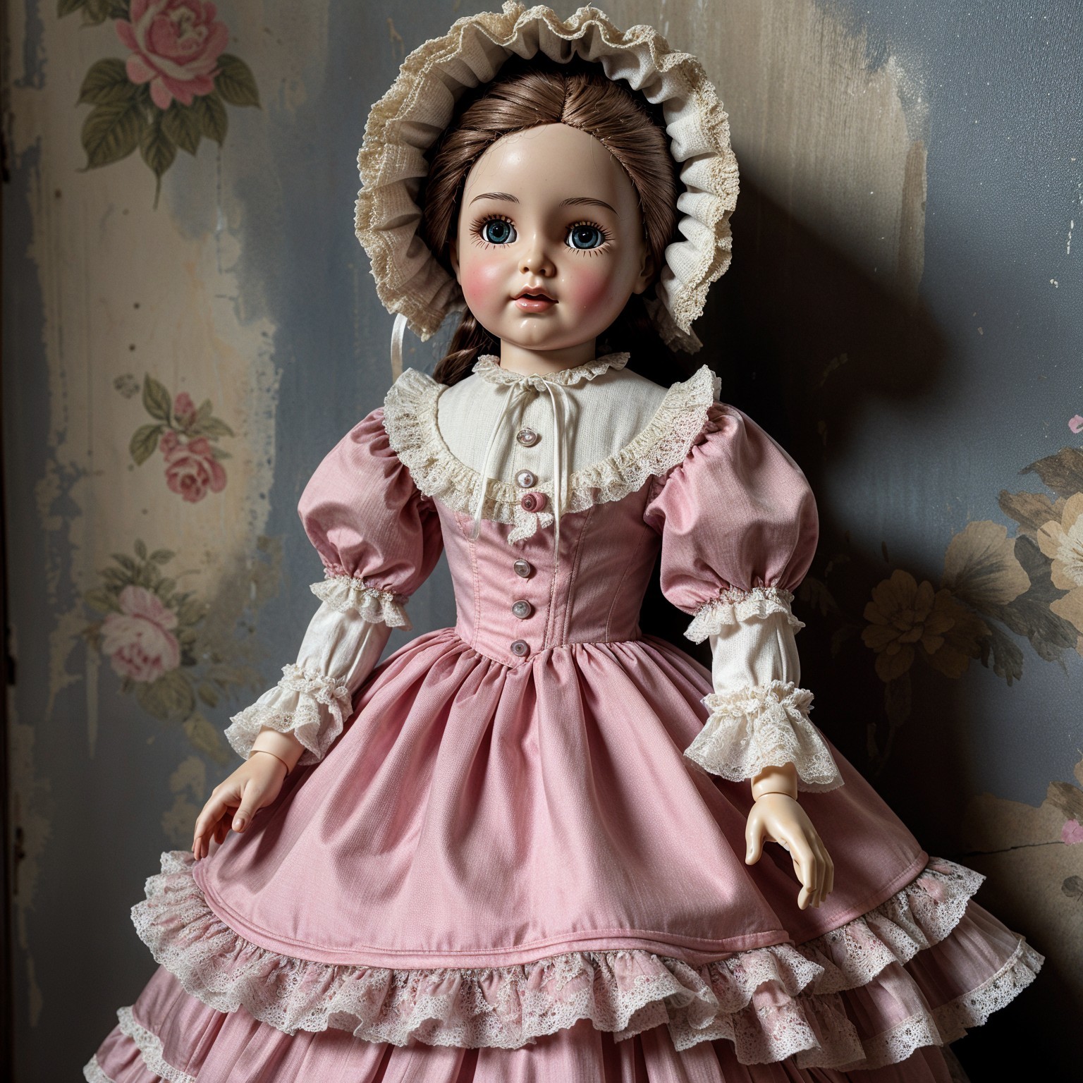 Vintage Porcelain Doll in Pink Victorian Gown
