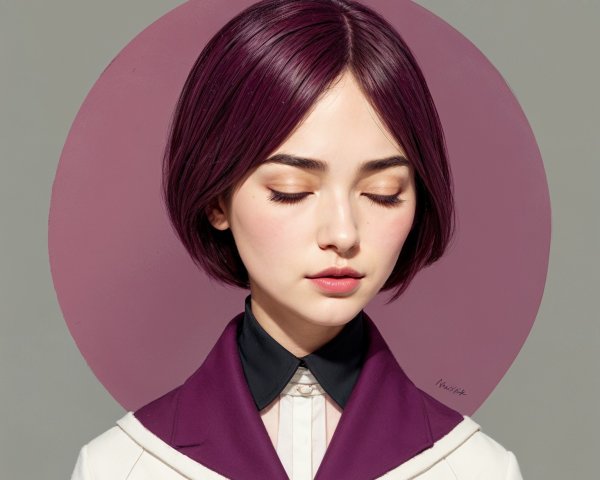 Serene Portrait of Young Woman in Purple Tones