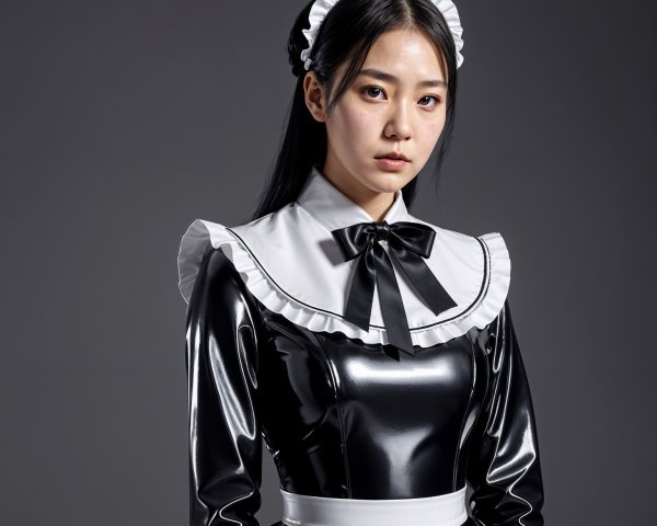 Elegant Maid Outfit with Black Latex Bodice and Apron