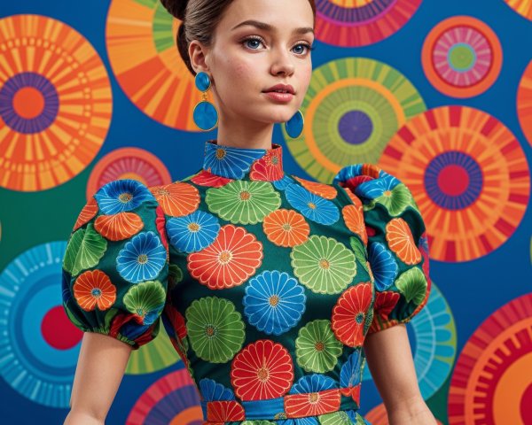 Vibrant Floral Dress with Bold Colors and Accessories