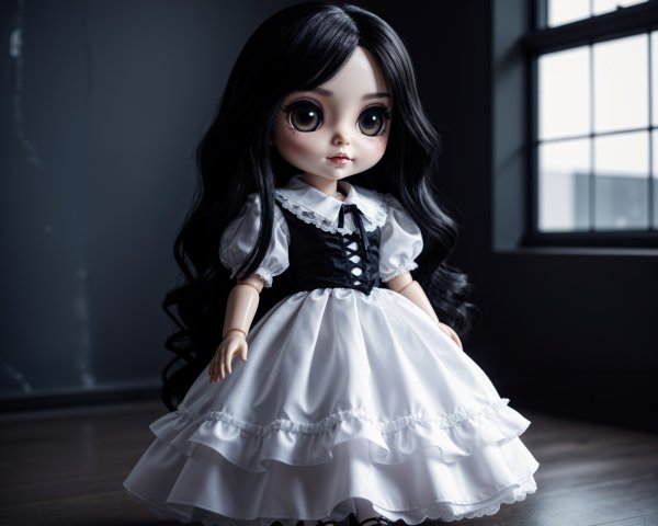 Elegant Doll in Classic Black and White Outfit