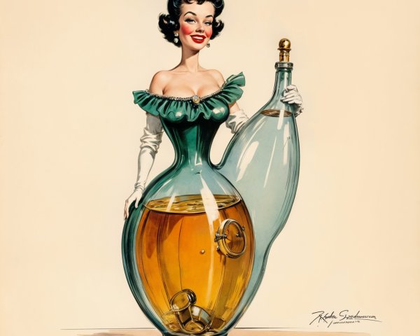 Whimsical Illustration of a Glamorous Woman as Perfume