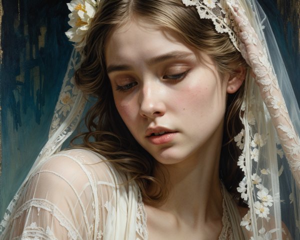 Delicate Portrait of a Young Woman in Lace Veil