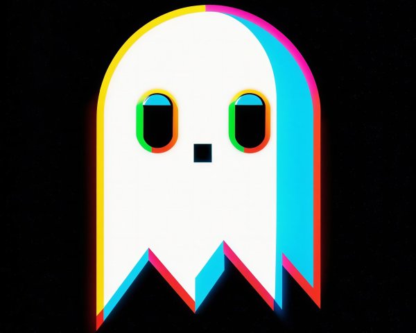 White Ghost with Color Glitch Effect on Black Background