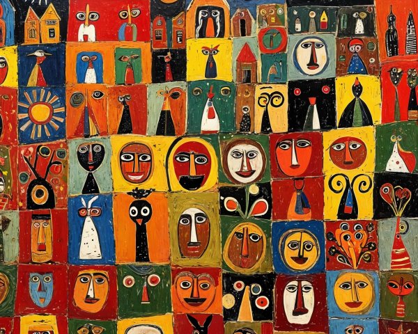 Vibrant Abstract Community Scene with Colorful Figures