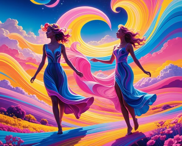 Surreal Landscape with Ethereal Figures Dancing