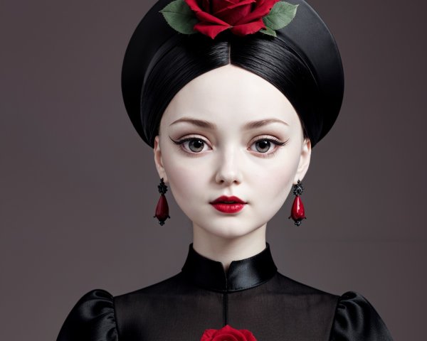 Eerie Elegant Doll with Porcelain Skin and Accessories