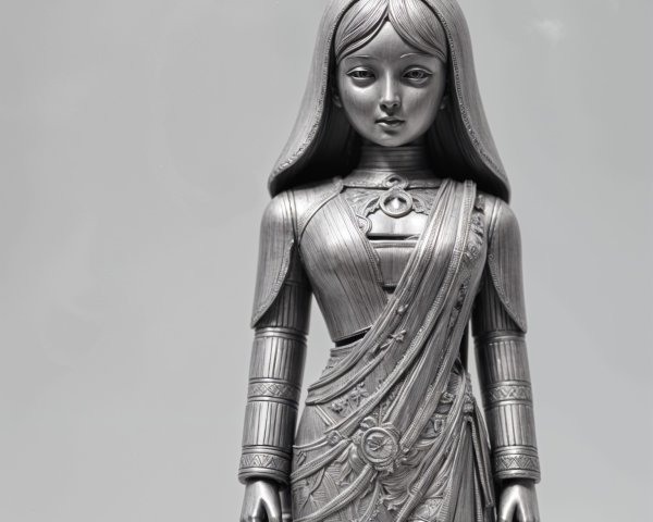 Silver Statue of Female Figure in Traditional Attire