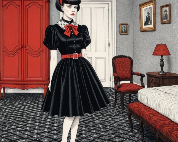 Vintage-Inspired Outfit in a Classic Room Setting