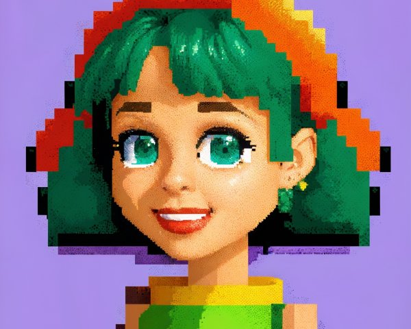 Colorful Pixel-Art Character with Vibrant Features
