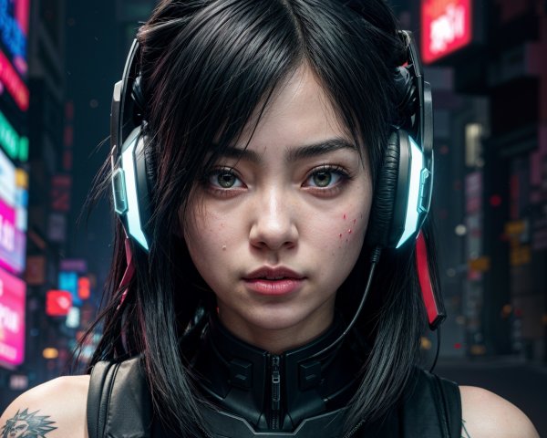 Woman in Futuristic Outfit in Neon Urban Setting