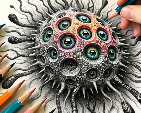 Surreal Creature with Colorful Eyes and Tendrils