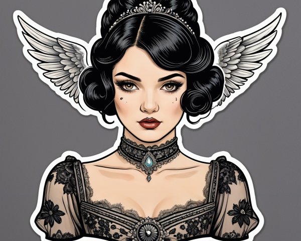 Elegant Woman with Vintage Waves and Delicate Wings
