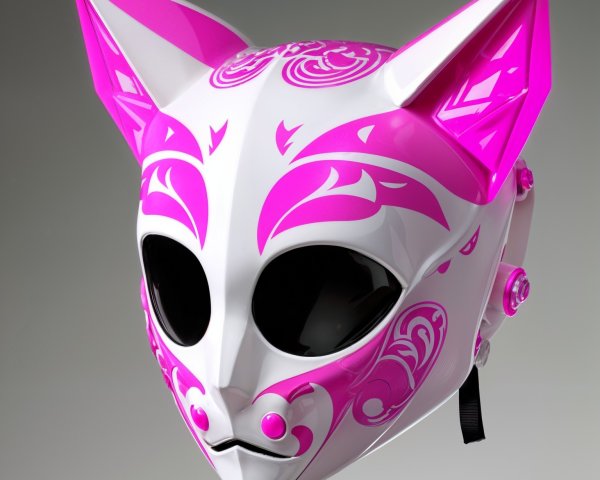 Distinctive White Cat Mask with Pink Designs and Glossy Finish