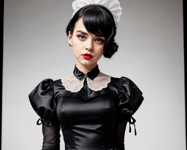 Vintage Black Dress with Puffed Sleeves and Updo