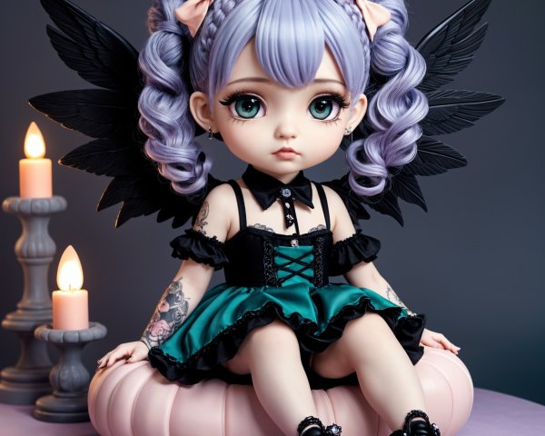 Whimsical Doll with Lavender Hair and Gothic Dress