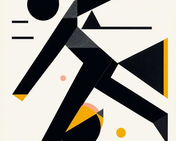 Cubist-style abstract painting of a dynamic figure