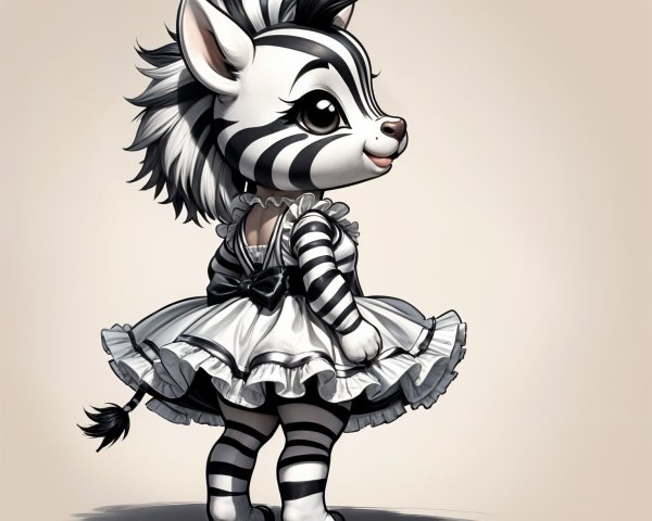Whimsical Zebra Character in Frilly Dress Design
