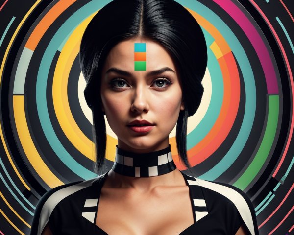 Portrait of a Young Woman with Geometric Design