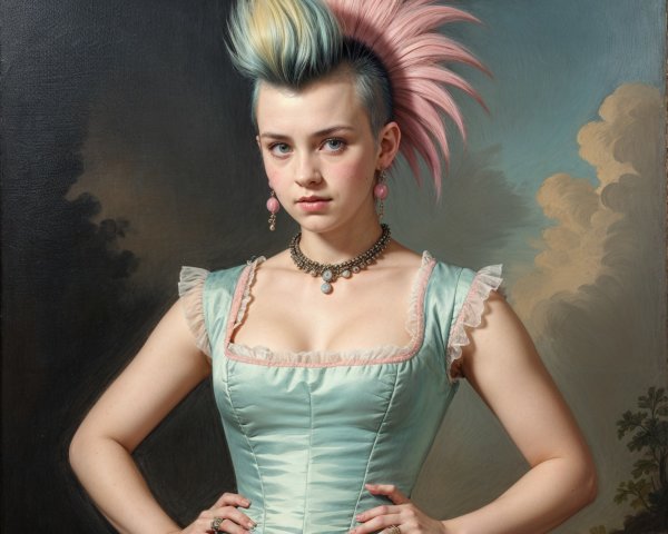 Young Woman with Pastel Mohawk in Elegant Gown