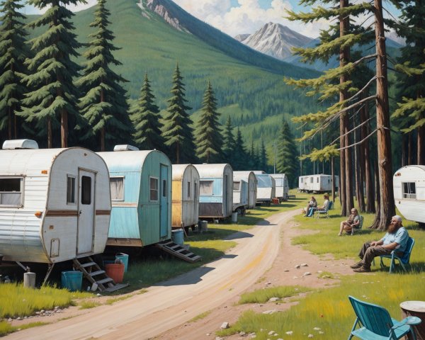 Vintage Trailers in a Serene Camping Scene