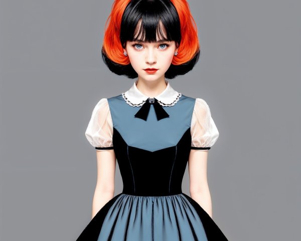 Young girl in vibrant orange and black hairstyle outfit