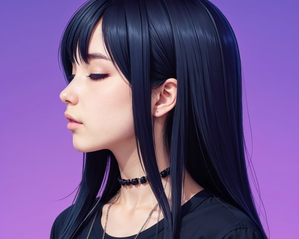 Profile of a Young Woman Against Purple Background