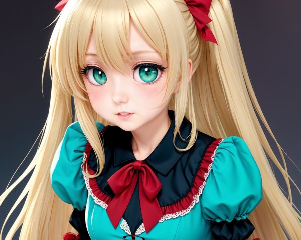 Anime Character with Blonde Pigtails and Green Eyes