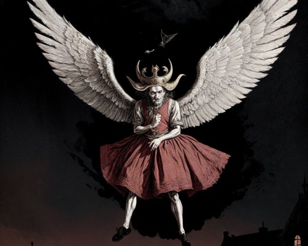 Mystical Figure with Wings in Gothic Landscape