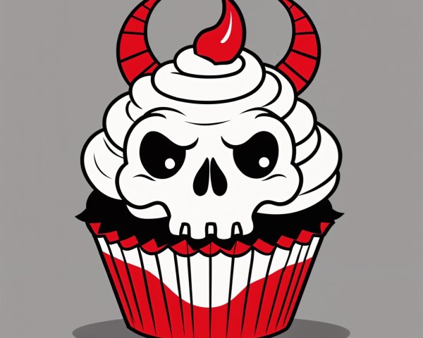 Mischievous Skull Cupcake Design with Frosting Swirls
