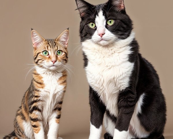 Charming Scene of Two Cats on Beige Background