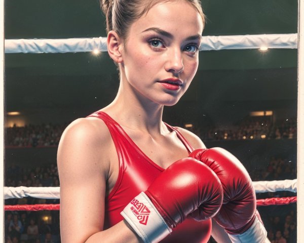 Young Female Boxer in Red Outfit in Boxing Ring