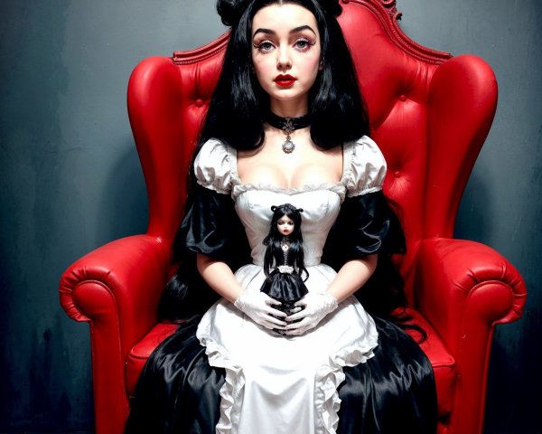 Victorian-Inspired Woman in Black and White Gown