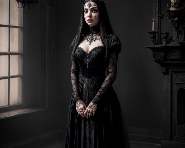 Gothic Elegance in a Dimly Lit Room Setting
