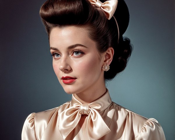 Vintage Portrait of Woman with Elegant Hair and Bow