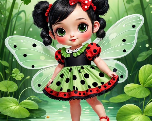 Fairy Doll with Whimsical Wings and Polka-Dot Dress
