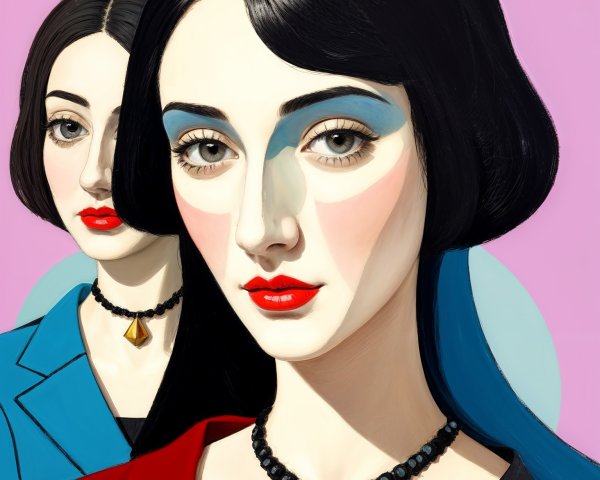 Stylized Female Portraits on Soft Pink Background