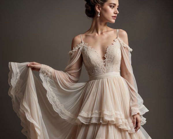Elegant Woman in Off-Shoulder Wedding Gown with Lace