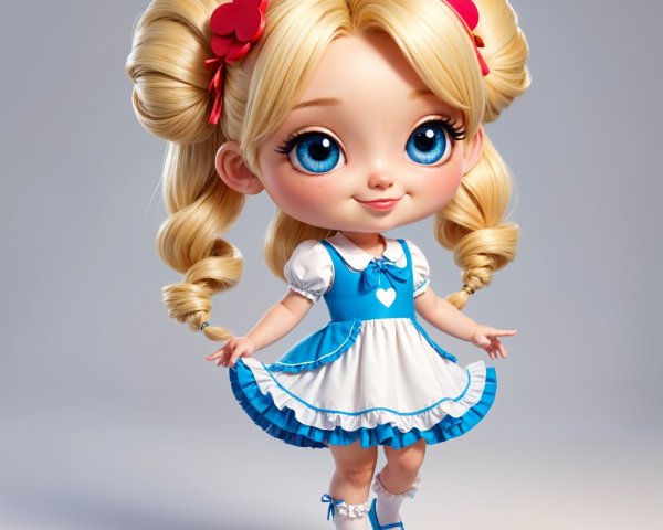Animated girl with blue eyes and playful pigtails