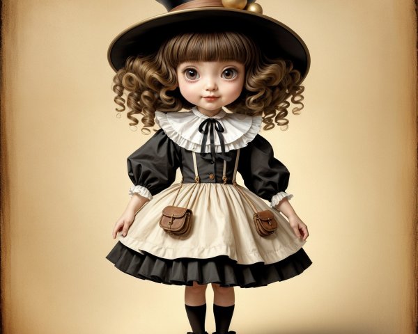 Vintage-Inspired Doll with Enchanting Outfit and Hat
