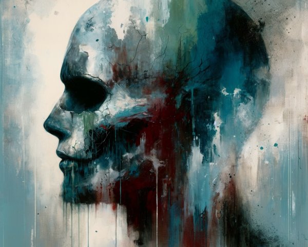 Stylized Skull Artwork with Vibrant Colors and Texture