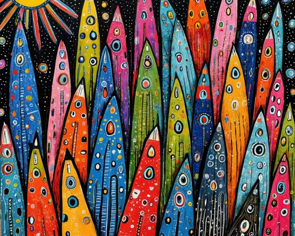 Vibrant Abstract Landscape with Colorful Triangles