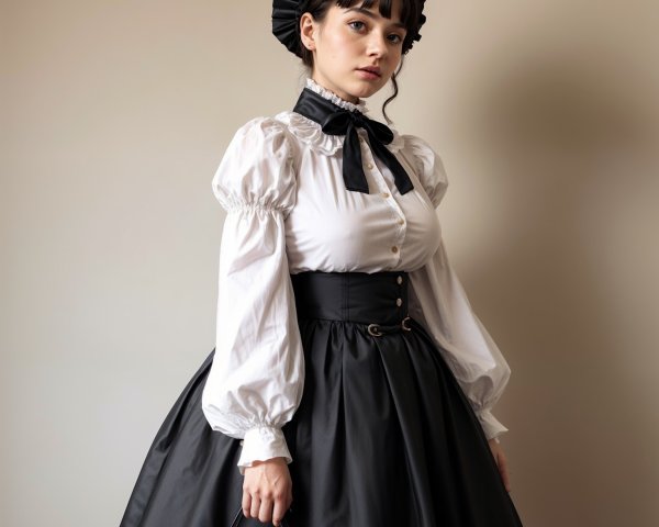 Elegant Young Woman in Black and White Outfit