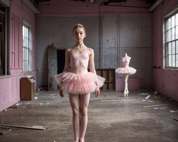 Young Ballerina in a Decaying Room with Sunlight