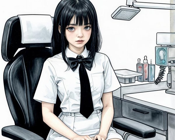 Anime Girl in Dentist Office with Tools and Chair