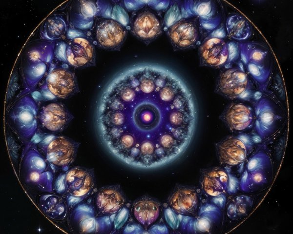 Kaleidoscopic Mandala with Cosmic Background Design