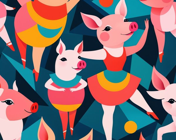 Whimsical Cartoon Pigs in Playful Poses and Colors