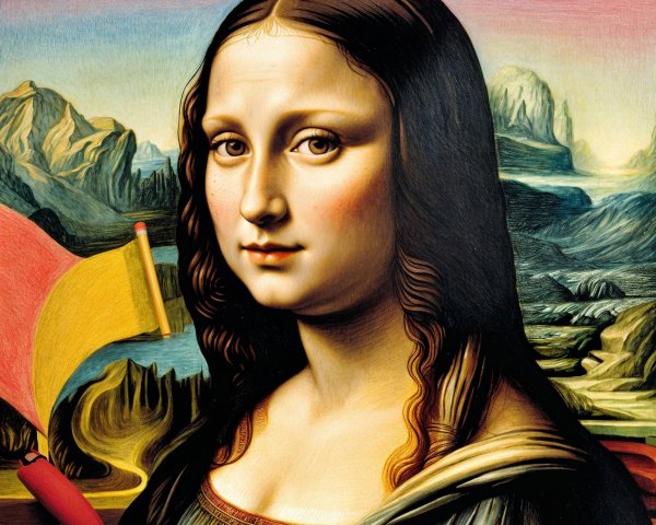 Reimagined Mona Lisa with Vibrant Colors and Landscape